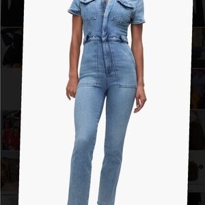 Good American Blue Denim Overalls High-Waisted Fit
